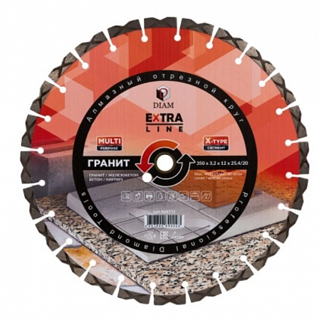 Алмазный диск DIAM Гранит Extra Line MULTI PURPOSE Ø350 мм 000711